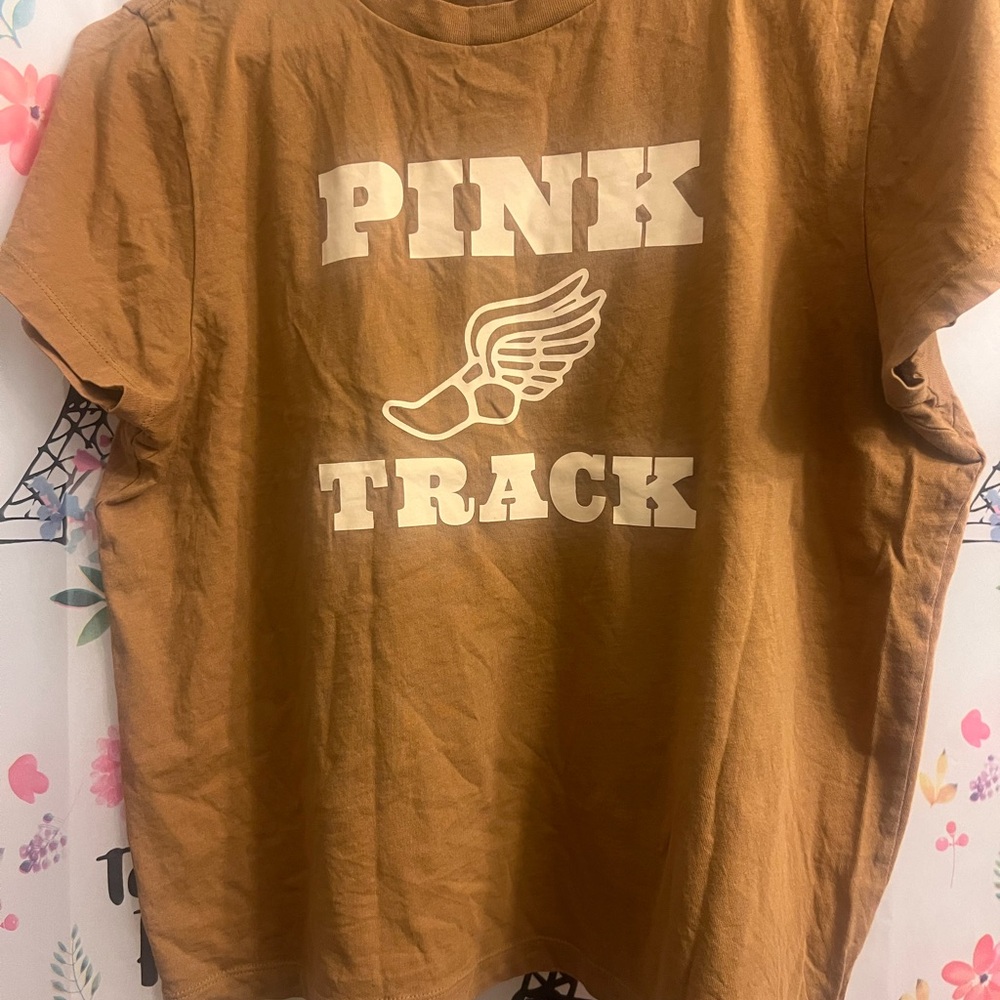 PINK Victoria's Secret Brown Tee with White Graphic